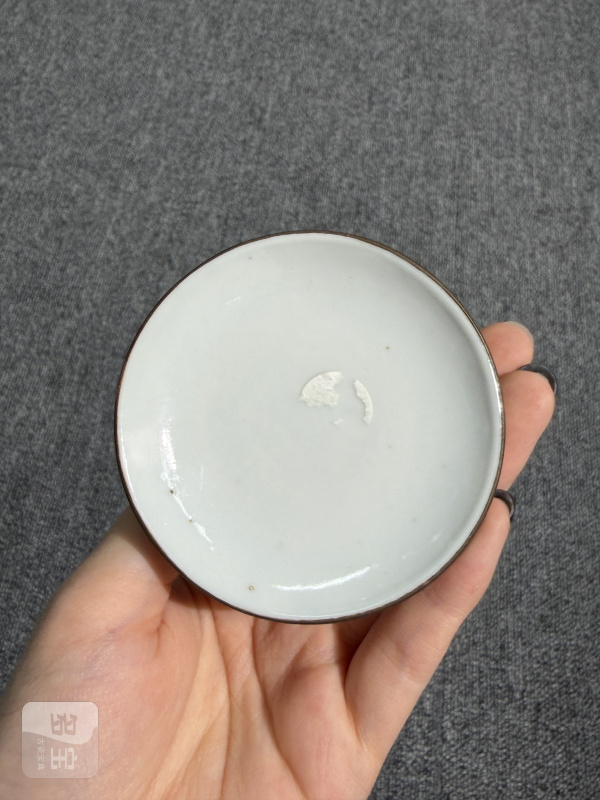 清中期青花诗文折沿小盖碗（包铜口） - 图12